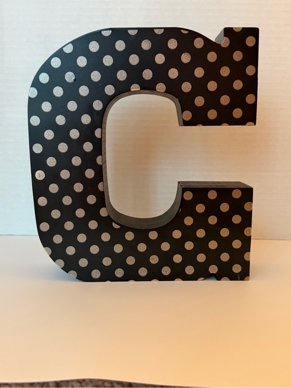 Decorative Oversized Letter C • Wood-Black/Gold Polka Dot Design